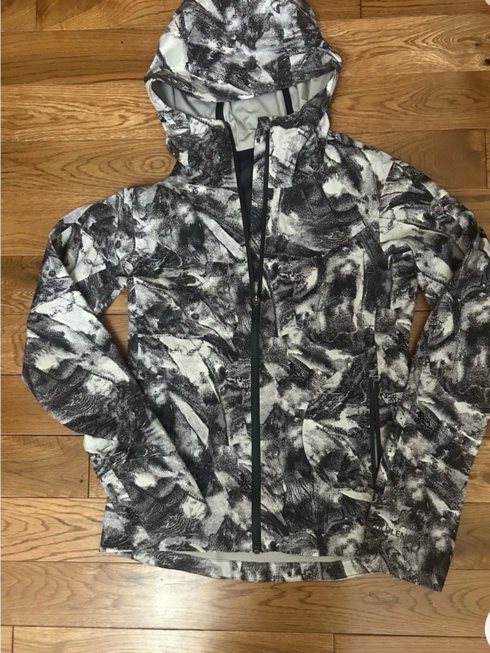 lululemon athletica Black & White Abstract Hooded Ski Jacket